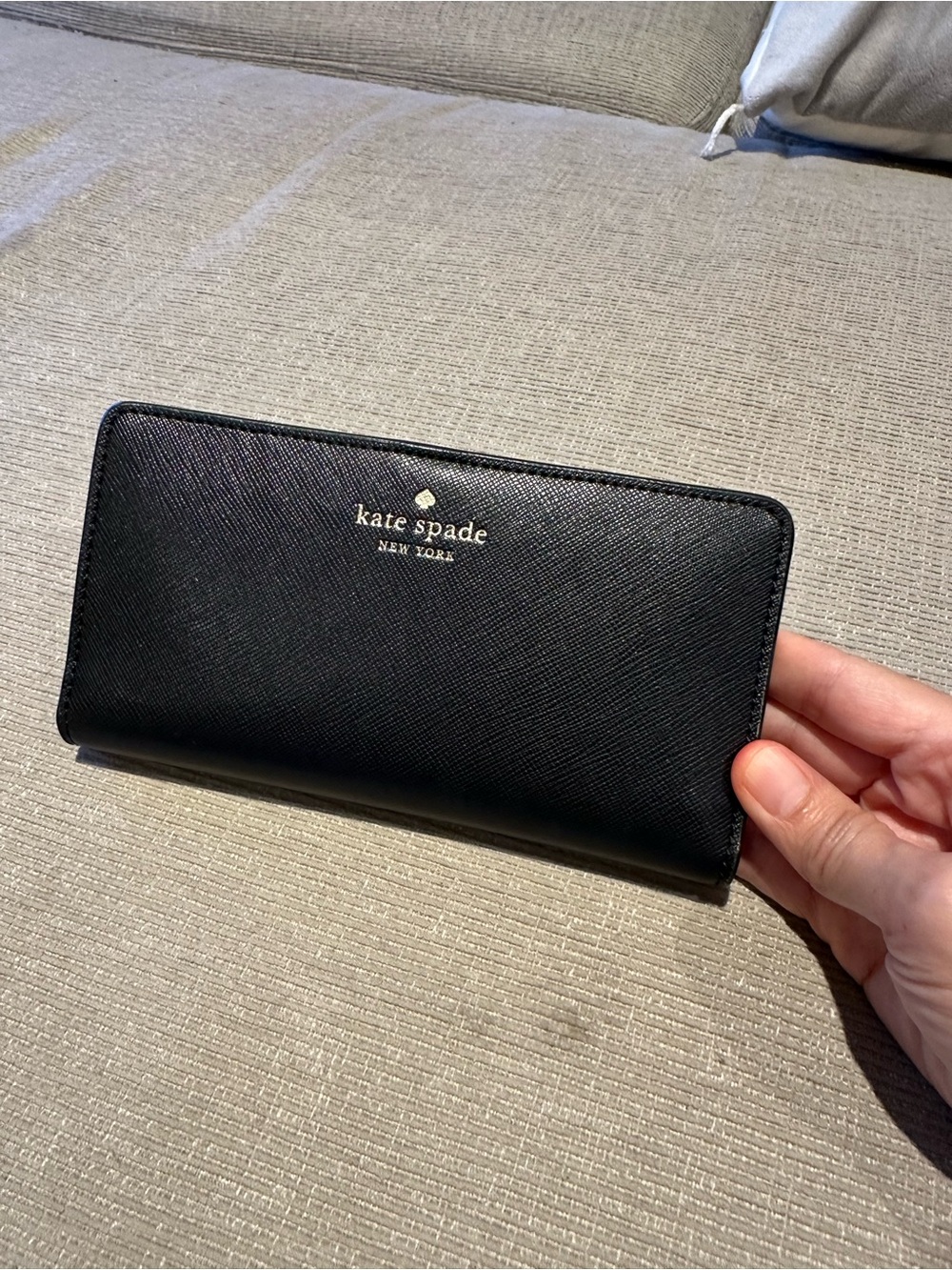 kate spade Black Saffiano Continental Wallet with Gold Logo